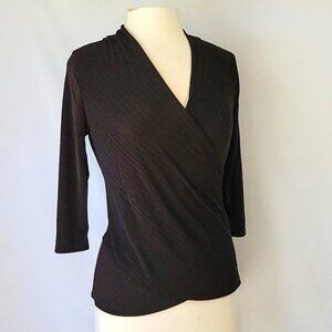 W5 V Neck Surplice 3/4 Sleeve Blouse Black Size Medium